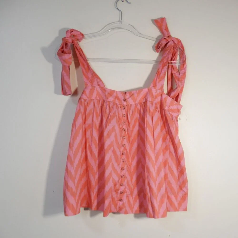 ULLA JOHNSON Iris Tank Size 8 Tie Shoulder Bougainvillea Chevron Poplin NEW $245 - Picture 12 of 16